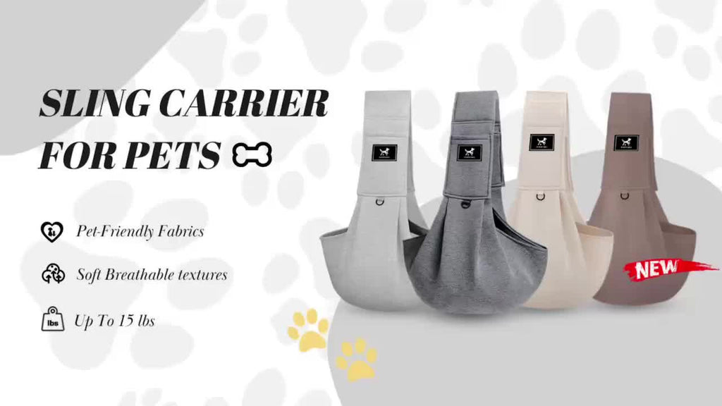 PAWPUBBY Hands-Free Dog & Cat Sling Carrier - New Puppy Essentials, Vet Approved, Adjustable Padded Shoulder, Breathable Eco-Fiber Fabric, Portable Buckle-Snap-Safety Rope Hook-and-Loop, Secure Fit for Under 15lbs Small-Medium Animals, Travel Use
