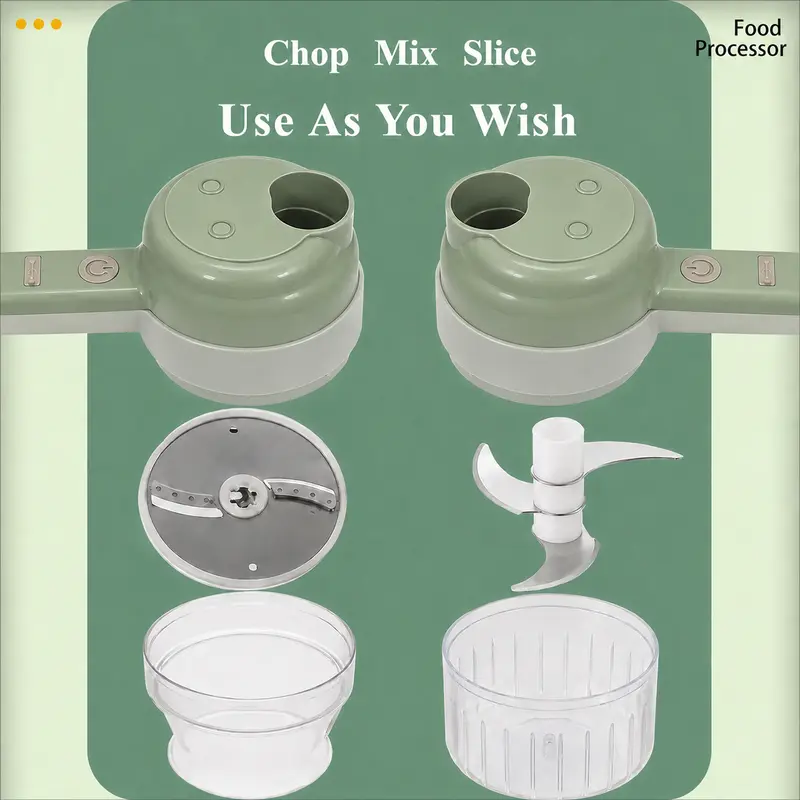 4-In-1 Handheld Electric Food Chopper, Mini Portable Food Processor for Vegetable Garlic Salad Compact Kitchen Gadget