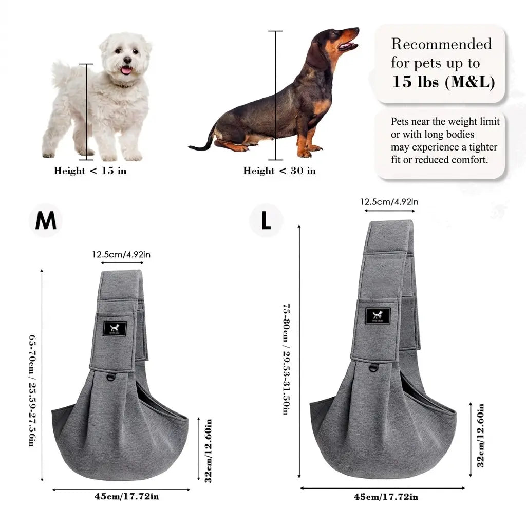 PAWPUBBY Hands-Free Dog & Cat Sling Carrier - New Puppy Essentials, Vet Approved, Adjustable Padded Shoulder, Breathable Eco-Fiber Fabric, Portable Buckle-Snap-Safety Rope Hook-and-Loop, Secure Fit for Under 15lbs Small-Medium Animals, Travel Use