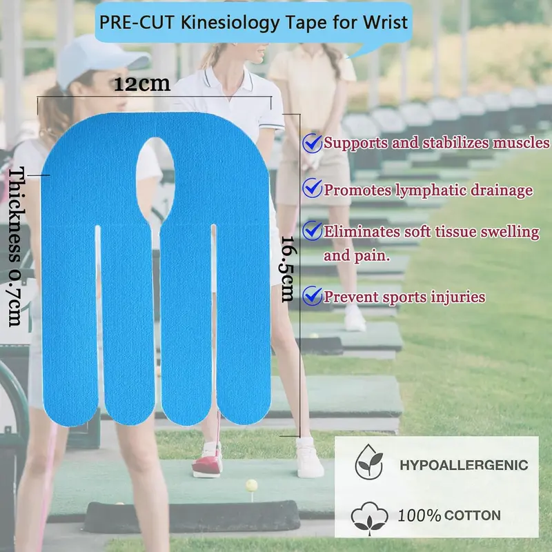 Precut Kinesiology Wrist Tape 12pcs Pack - Waterproof, Breathable, Hypoallergenic Latex-Free Flexible Wrap, Stretchy Adhesive Sports Tapes for Wrist, Carpal Tunnel, Bowling (Mix Healthcare Kit)