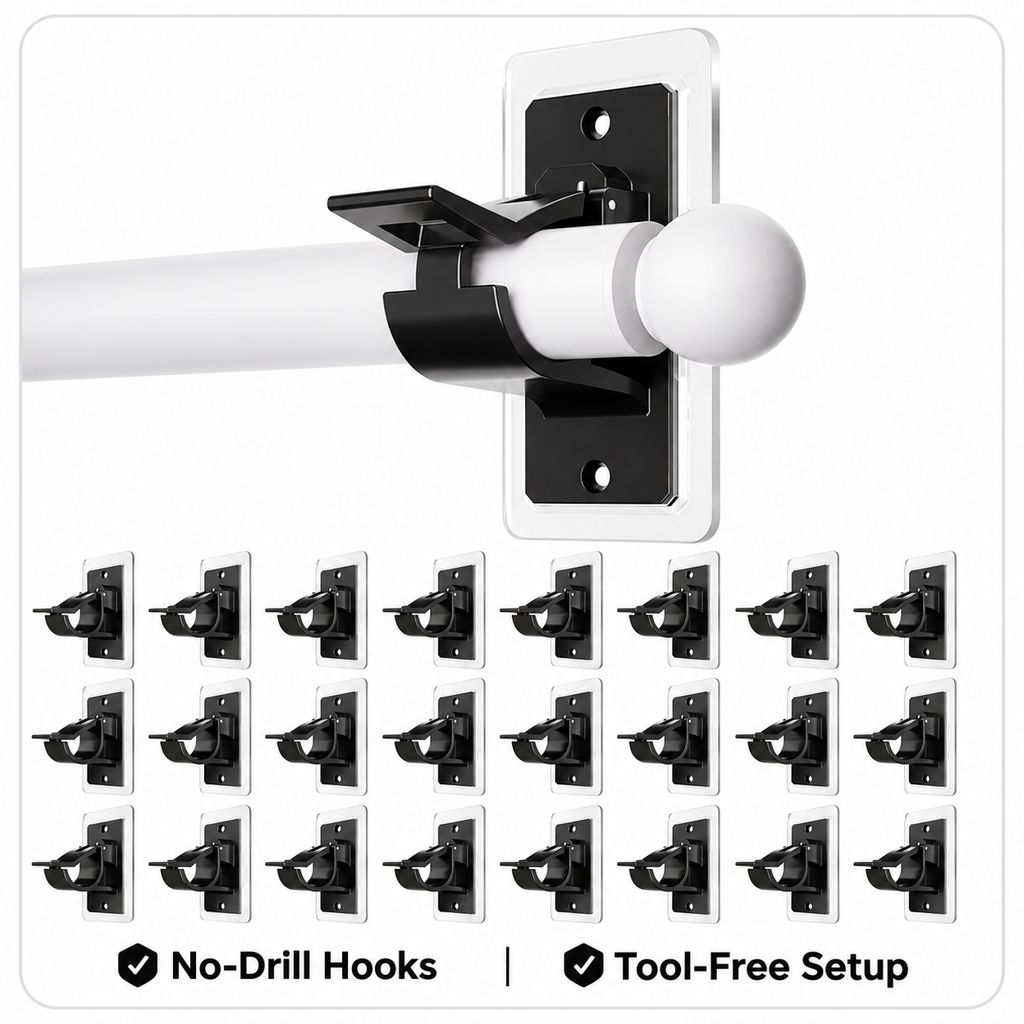 No-Drill Clear Curtain Rod Brackets – 6-Pack