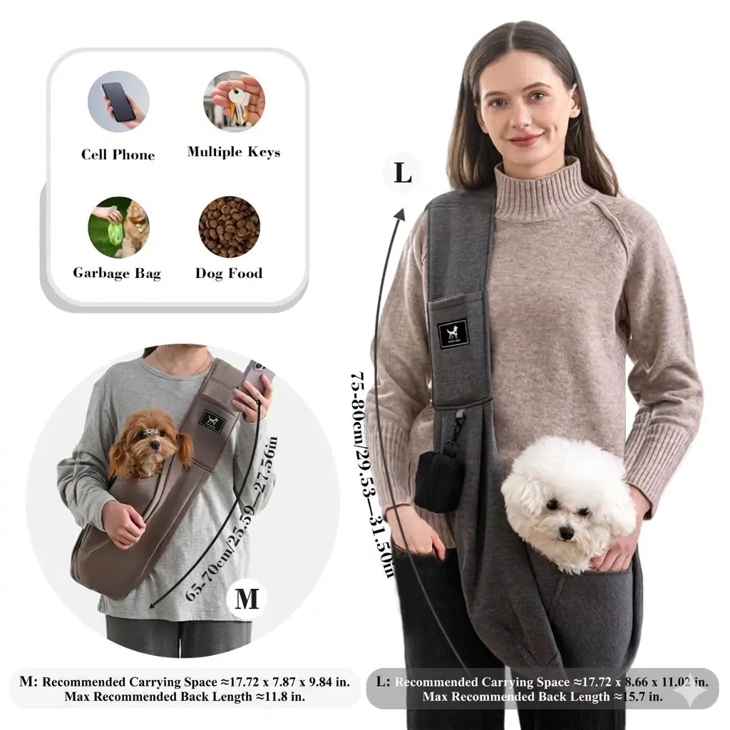 PAWPUBBY Hands-Free Dog & Cat Sling Carrier - New Puppy Essentials, Vet Approved, Adjustable Padded Shoulder, Breathable Eco-Fiber Fabric, Portable Buckle-Snap-Safety Rope Hook-and-Loop, Secure Fit for Under 15lbs Small-Medium Animals, Travel Use