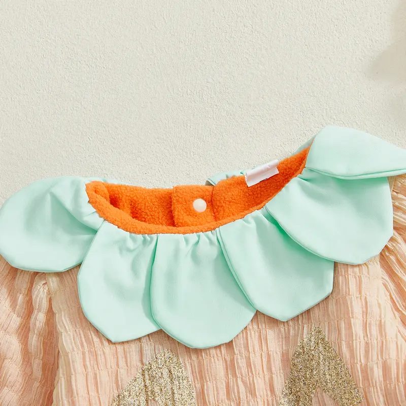 Kupretty Baby Girl Halloween Romper Set, Polyester 12-18 Months Fall Wear with Pumpkin Motif, Bow-Ruffled Round Neck, Long Sleeves, Jumpsuit, Hat, Socks (38-46 cm)