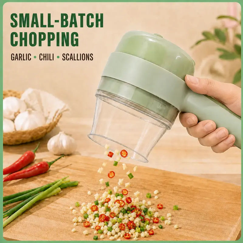 4-In-1 Handheld Electric Food Chopper, Mini Portable Food Processor for Vegetable Garlic Salad Compact Kitchen Gadget