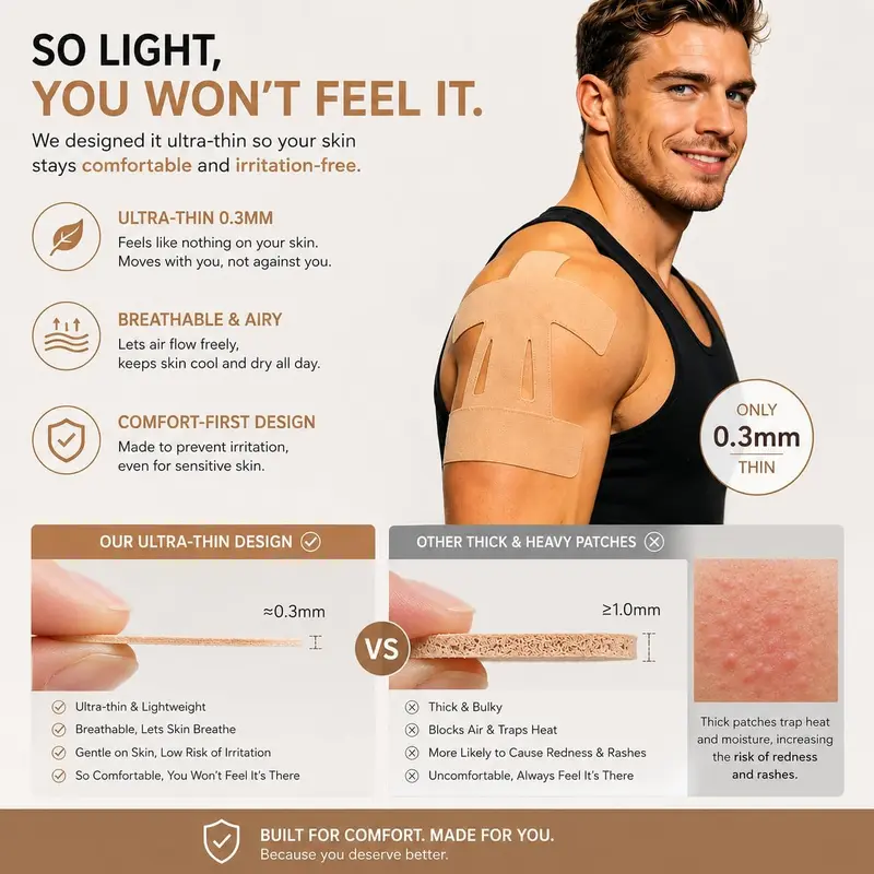 Sohochic 10 Pcs Pre-Cut Elastic Wrap Sports Muscle Tape - 100% Latex-Free Cotton, Waterproof, Breathable, Hypoallergenic, Unisex, Youth-Friendly, Skin Seamless, No Manual Trimming Required, Transparent Invisible Hold for Shoulder Support, Swimming