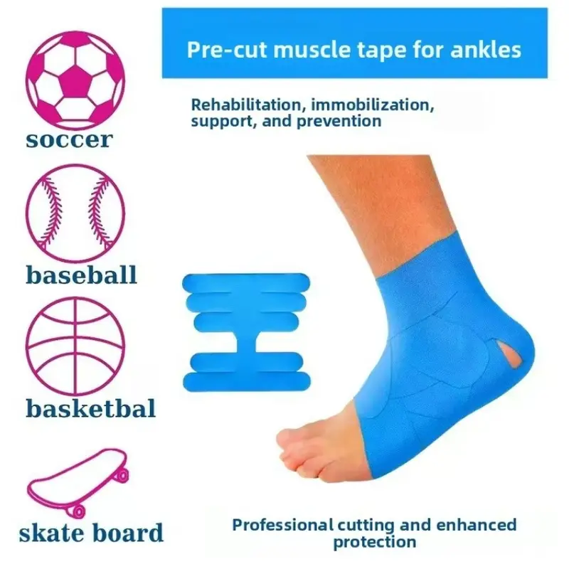 10pcs Pre-Cut Breathable Cotton Blend Kinesiology Sports Tape - Universal Fit Elastic Athletic Muscle Tape for Youth, Ankle Stabilization, Basketball, Thighs, Calves Support