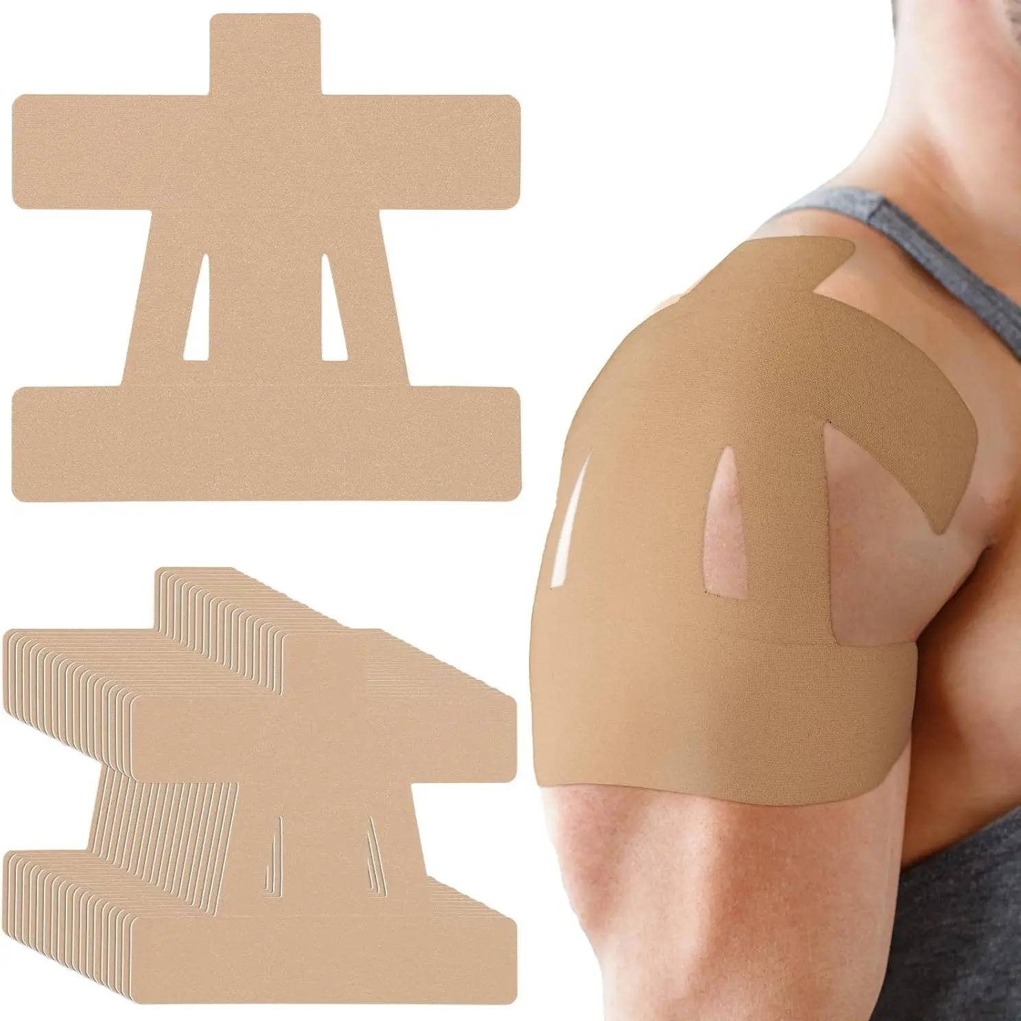 Sohochic 10 Pcs Pre-Cut Elastic Wrap Sports Muscle Tape - 100% Latex-Free Cotton, Waterproof, Breathable, Hypoallergenic, Unisex, Youth-Friendly, Skin Seamless, No Manual Trimming Required, Transparent Invisible Hold for Shoulder Support, Swimming