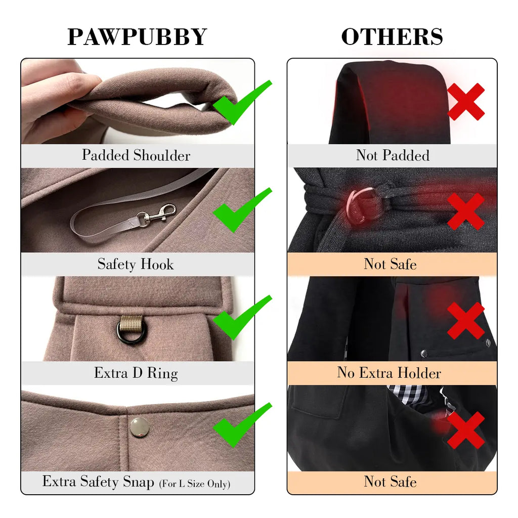 PAWPUBBY Hands-Free Dog & Cat Sling Carrier - New Puppy Essentials, Vet Approved, Adjustable Padded Shoulder, Breathable Eco-Fiber Fabric, Portable Buckle-Snap-Safety Rope Hook-and-Loop, Secure Fit for Under 15lbs Small-Medium Animals, Travel Use