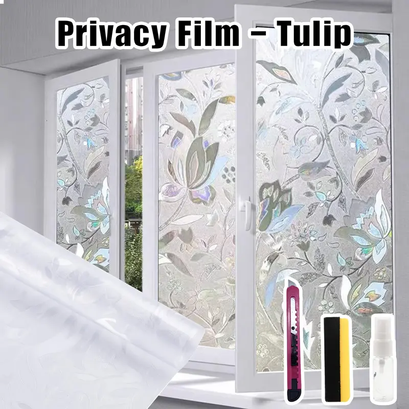 1 Count Window Film Privacy Static Cling, Day and Night Privacy Blocks Prying Eyes, Lets Natural Light In, UV Blocking Heat Control for Home Office