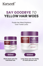 Karseell Maca Energy Purple Jar Hair Mask effectively neutralizes the brassy and yellow tones in blonde, silver, and gray highlights. Available in 100ml and 500ml sizes.
