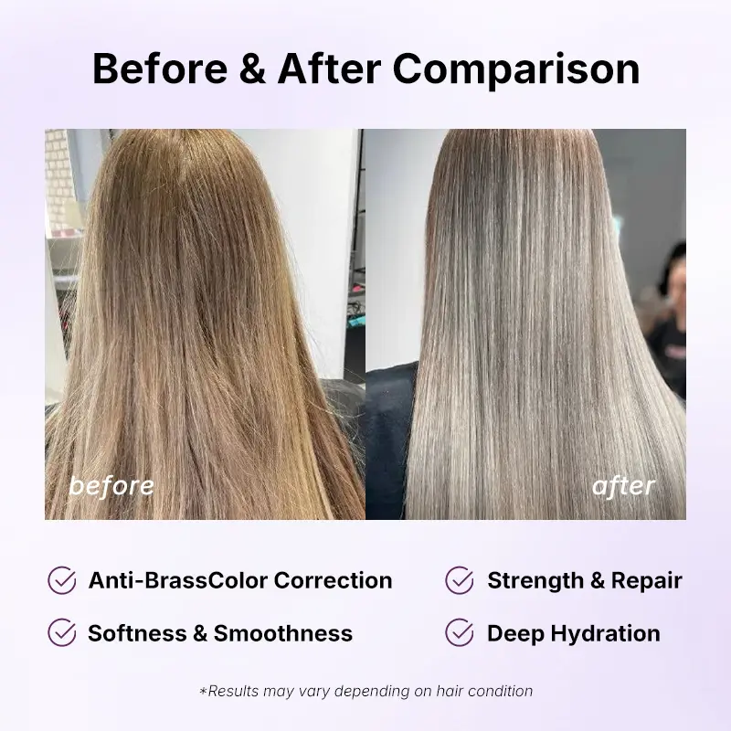 Karseell Maca Energy Purple Jar Hair Mask effectively neutralizes the brassy and yellow tones in blonde, silver, and gray highlights. Available in 100ml and 500ml sizes.