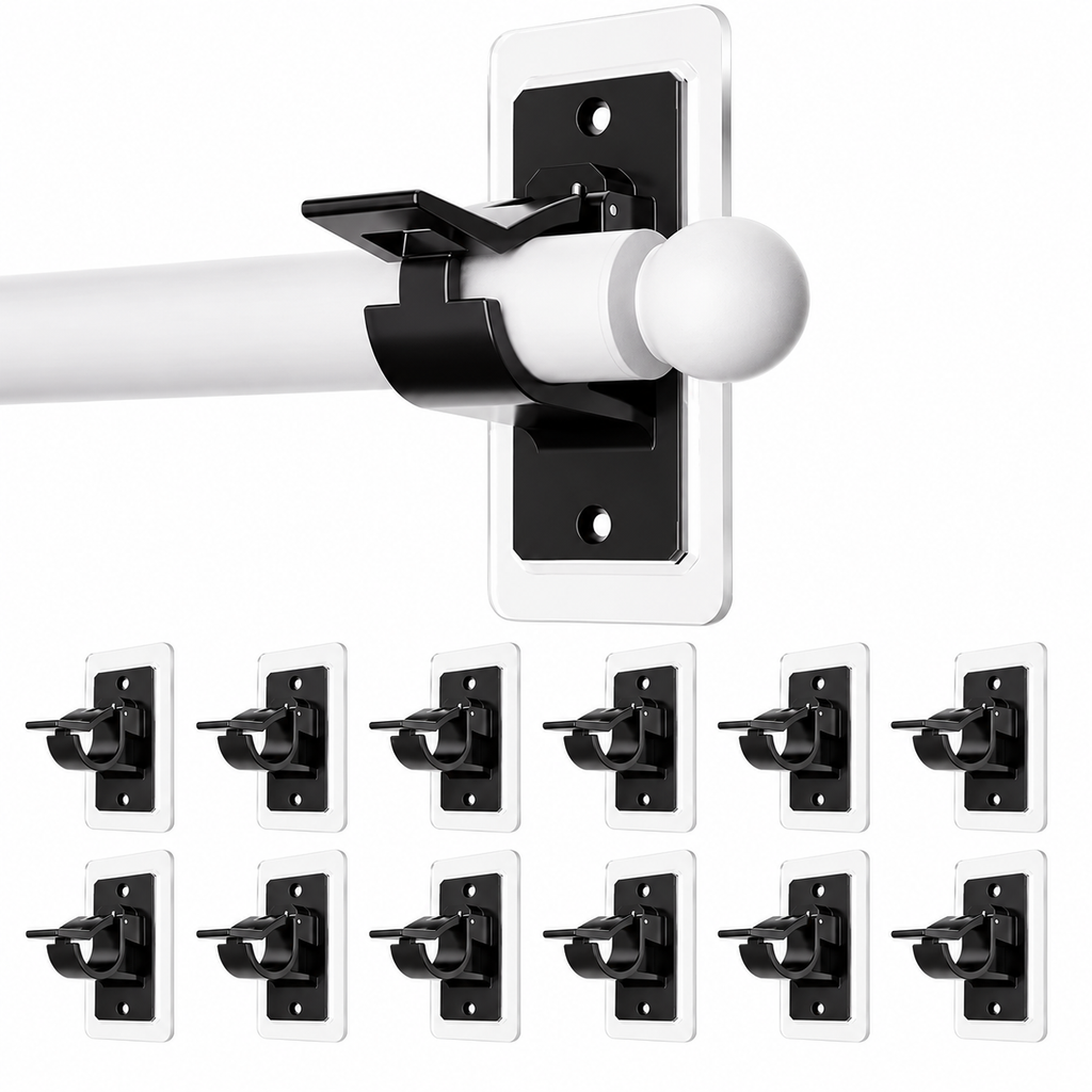 No-Drill Clear Curtain Rod Brackets – 6-Pack