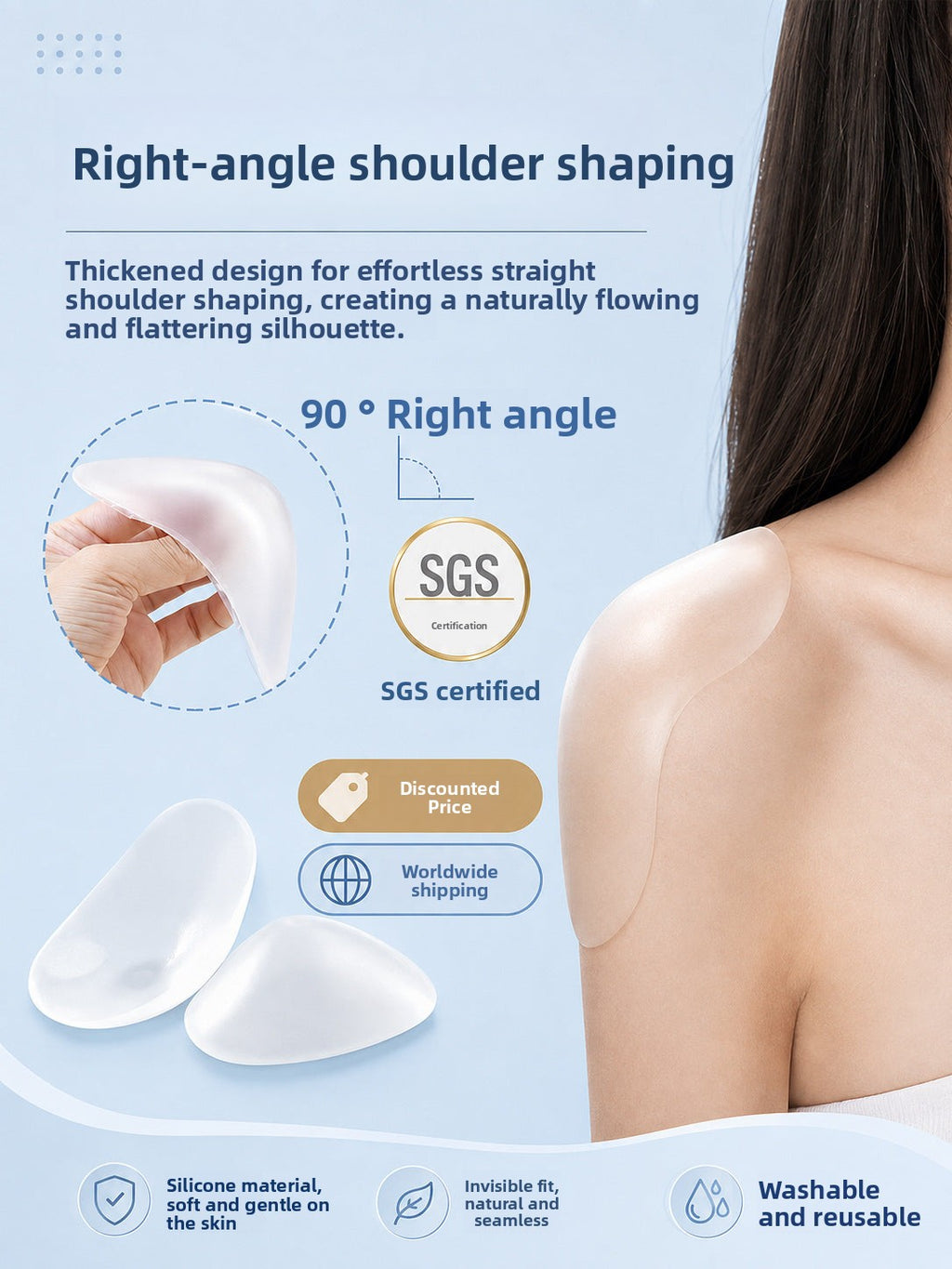 Shoulder pads Cross-border best-selling silicone shoulder pads, right-angle shoulder pads, invisible shoulder pads, extra-large and extra-thick shoulder pads