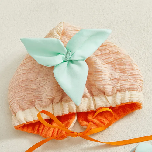 Kupretty Baby Girl Halloween Romper Set, Polyester 12-18 Months Fall Wear with Pumpkin Motif, Bow-Ruffled Round Neck, Long Sleeves, Jumpsuit, Hat, Socks (38-46 cm)