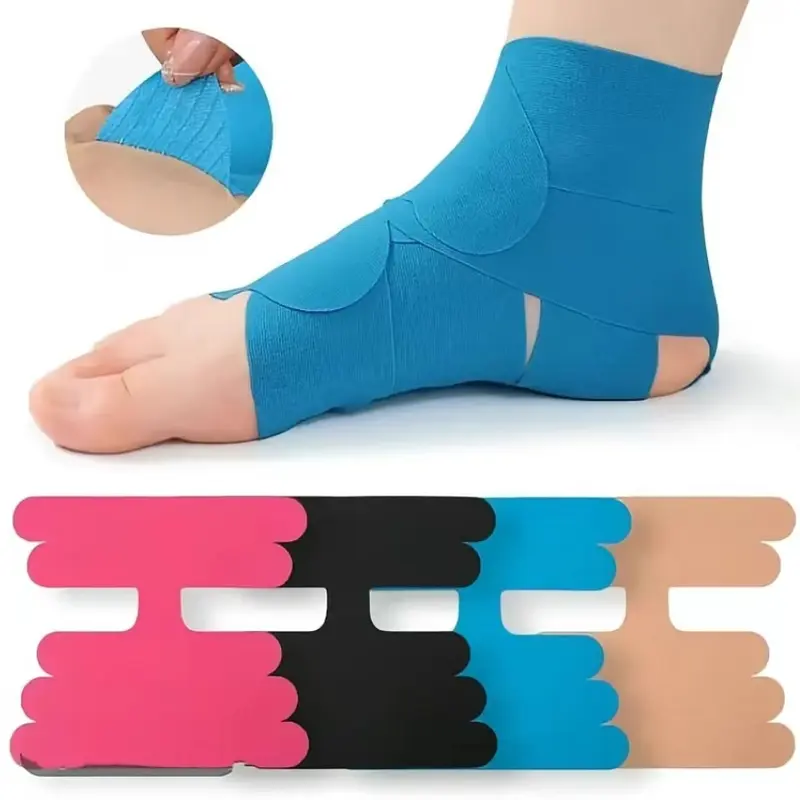 10pcs Pre-Cut Breathable Cotton Blend Kinesiology Sports Tape - Universal Fit Elastic Athletic Muscle Tape for Youth, Ankle Stabilization, Basketball, Thighs, Calves Support