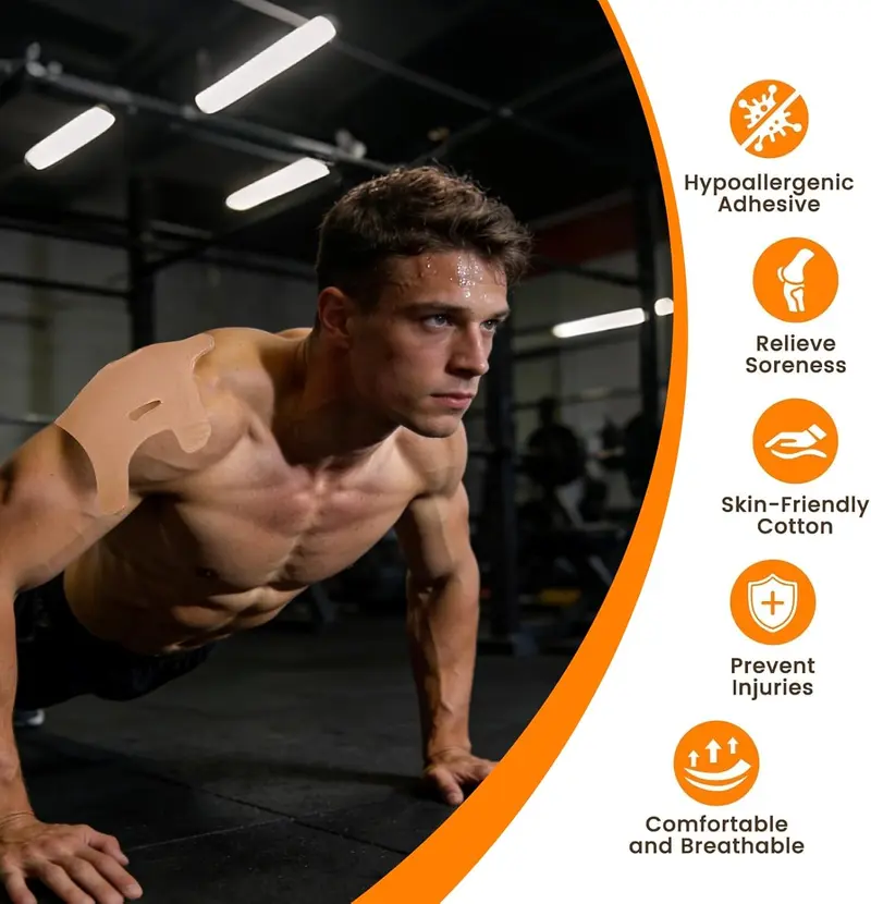 Sohochic 10 Pcs Pre-Cut Elastic Wrap Sports Muscle Tape - 100% Latex-Free Cotton, Waterproof, Breathable, Hypoallergenic, Unisex, Youth-Friendly, Skin Seamless, No Manual Trimming Required, Transparent Invisible Hold for Shoulder Support, Swimming