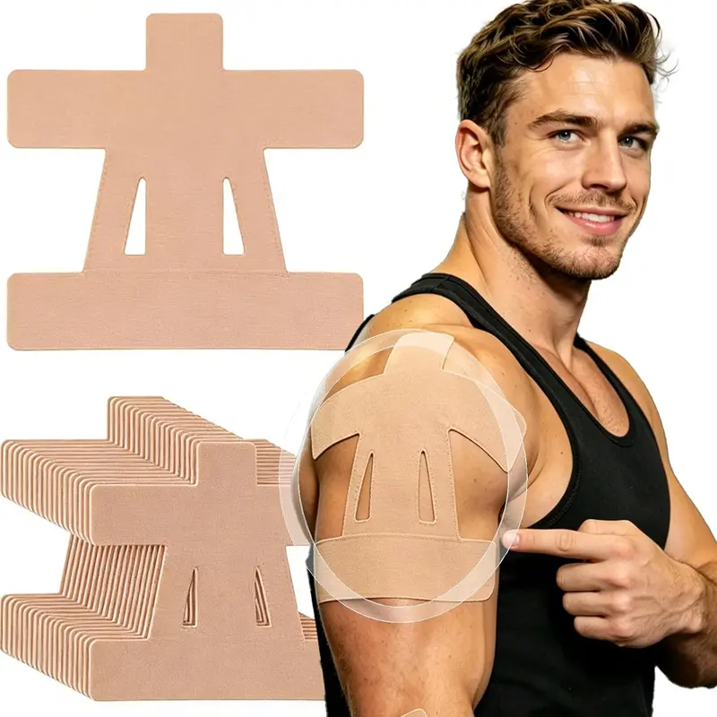 Sohochic 10 Pcs Pre-Cut Elastic Wrap Sports Muscle Tape - 100% Latex-Free Cotton, Waterproof, Breathable, Hypoallergenic, Unisex, Youth-Friendly, Skin Seamless, No Manual Trimming Required, Transparent Invisible Hold for Shoulder Support, Swimming