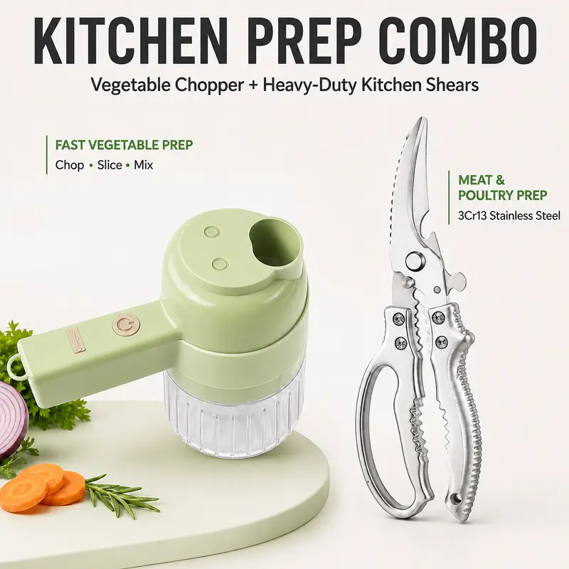 Hachoir électrique portatif 4-en-1, mini-robot culinaire portable pour légumes, ail, salade, gadget de cuisine compact